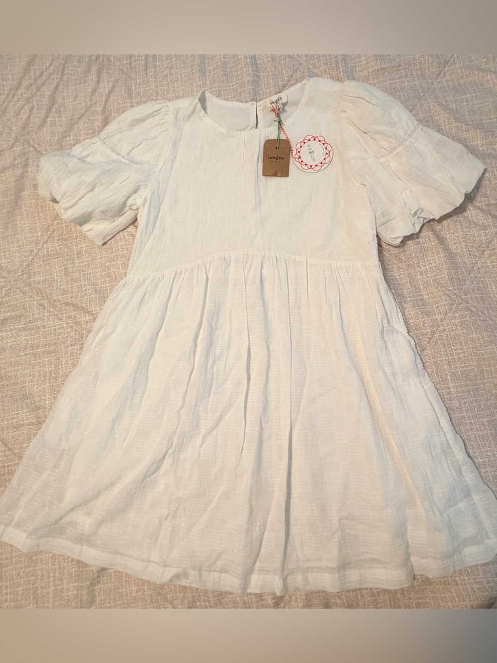 Umgee White Puff Sleeve Casual Girls Dress